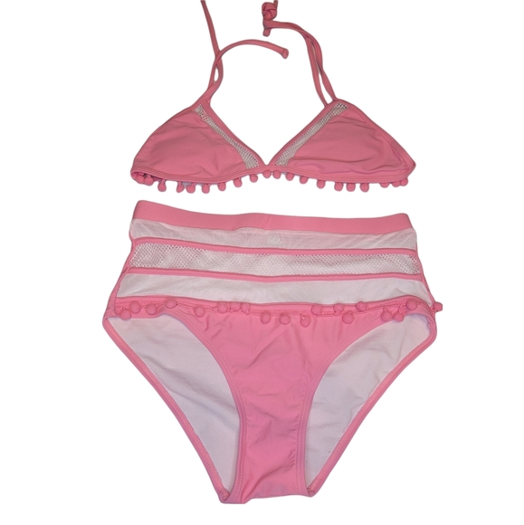 pink and white two piece swimming suit. Size large - Picture 1 of 3